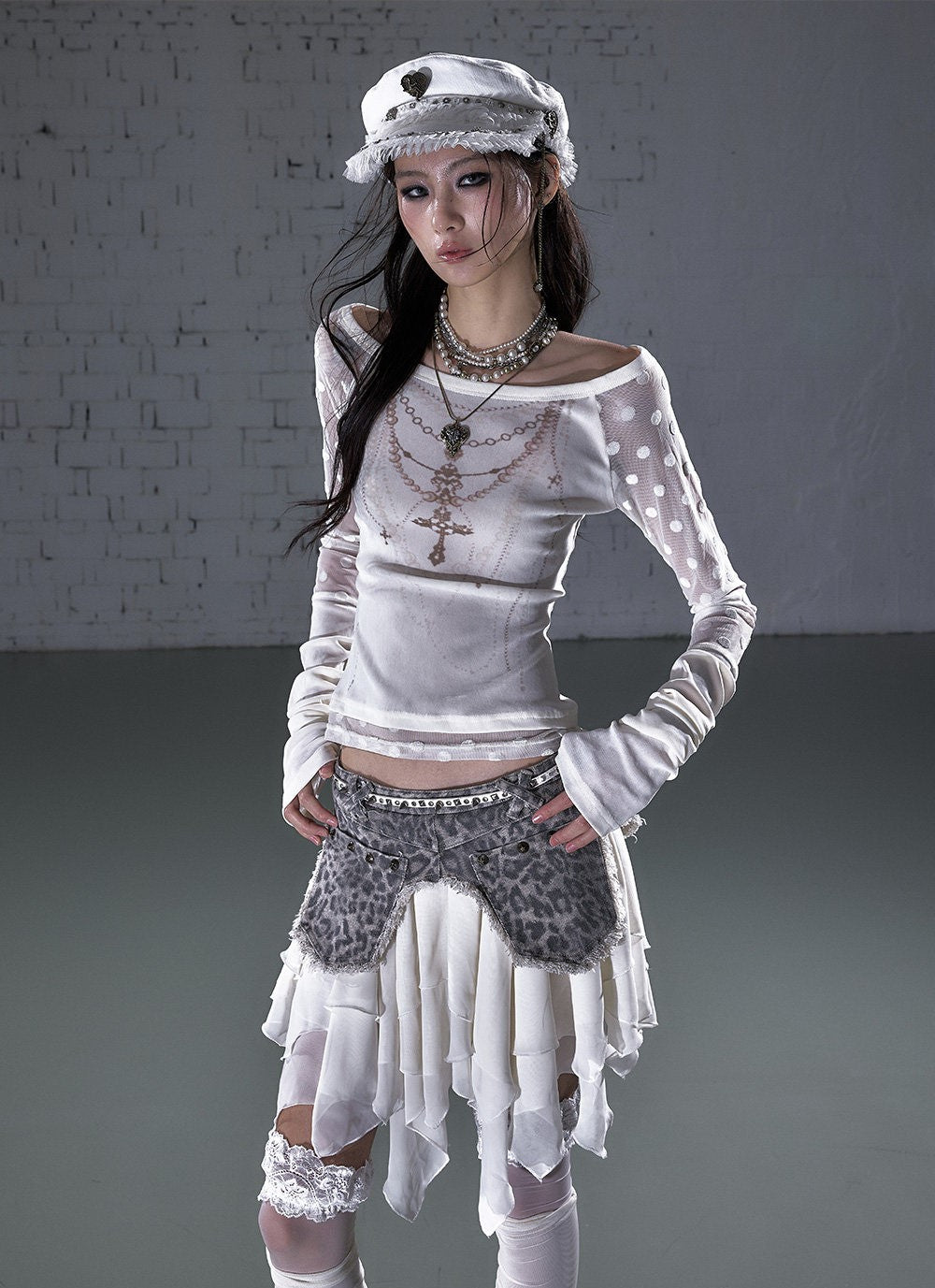 スカート RT-206085 Retro Chiffon Irregular Leather Skirt NOR0244 – Young Social Club.
