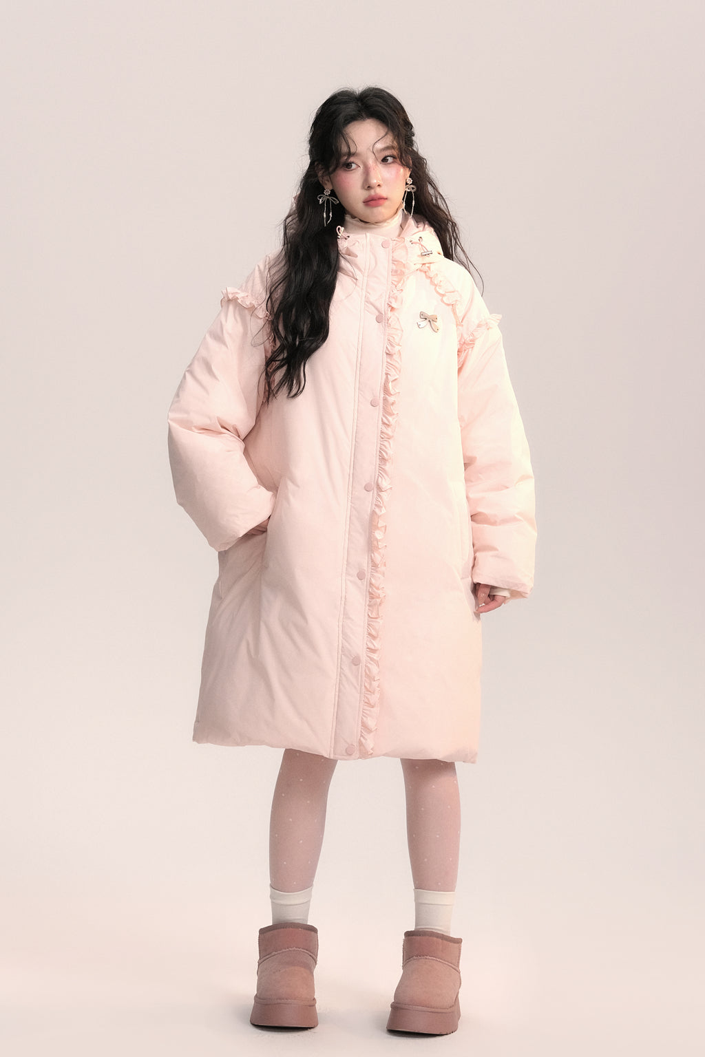 Hooded Lace Long Down Coat AOO0040 – Young Social Club.