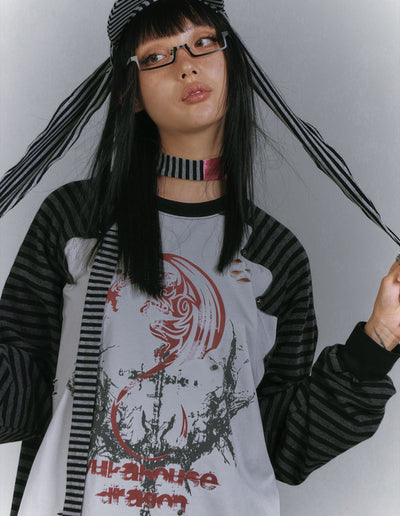 Raglan Striped Long-sleeved T-shirt KIN0150