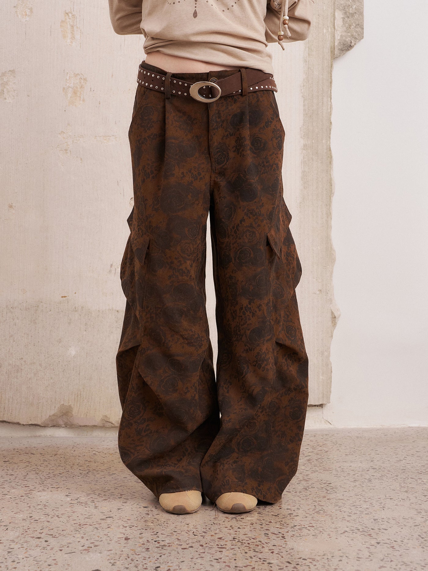 Retro Print Large Pockets Pants DID0220
