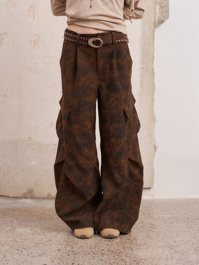 Retro Print Large Pockets Pants DID0220