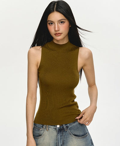 Mid-neck Knitted Sleeveless Top ANA0018