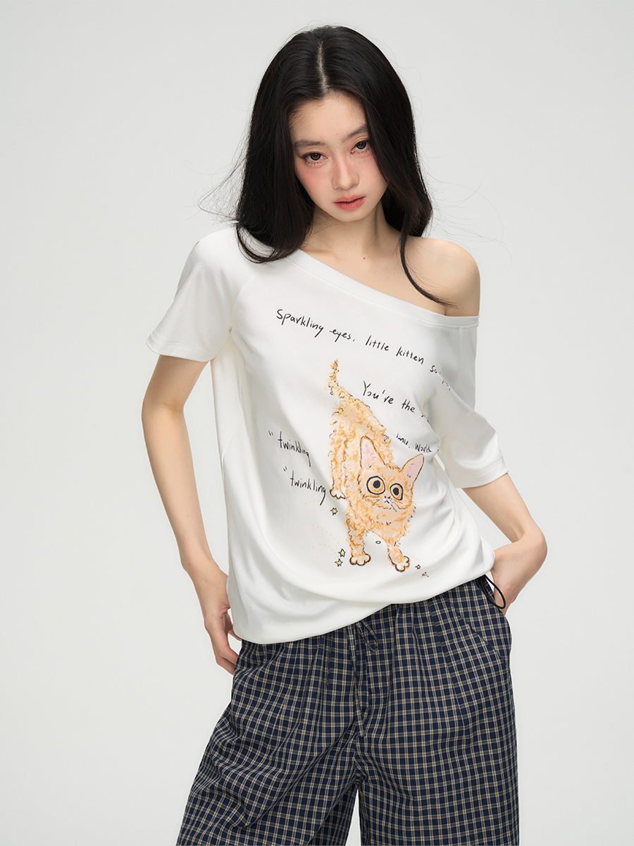 Kitten Print Casual Short-sleeved T-shirt PUN0071