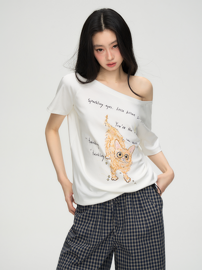 Kitten Print Casual Short-sleeved T-shirt PUN0071