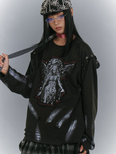 Cut Patch Embroidery Print Sweatshirt KIN0148