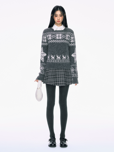 Dark Gray Fair Isle Knitted Sweater PUN0029