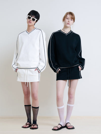 V-neck Patchwork Sweatshirt/Sports Skirt AOA0022