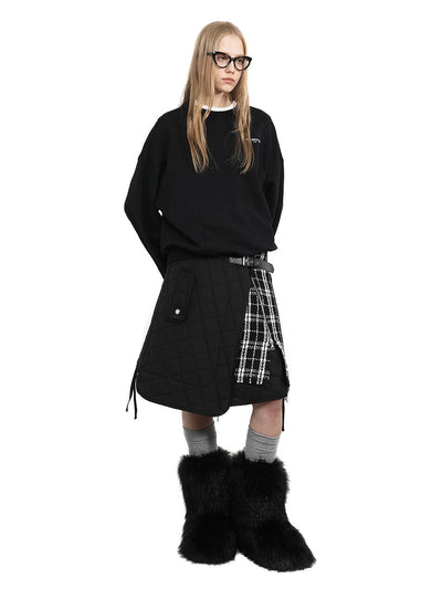 Quilted Checkered Irregular Layered Skirt ANY0077