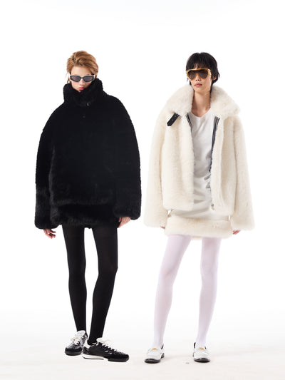 Leather Buckle Eco-Friendly Fur Coat AOA0021