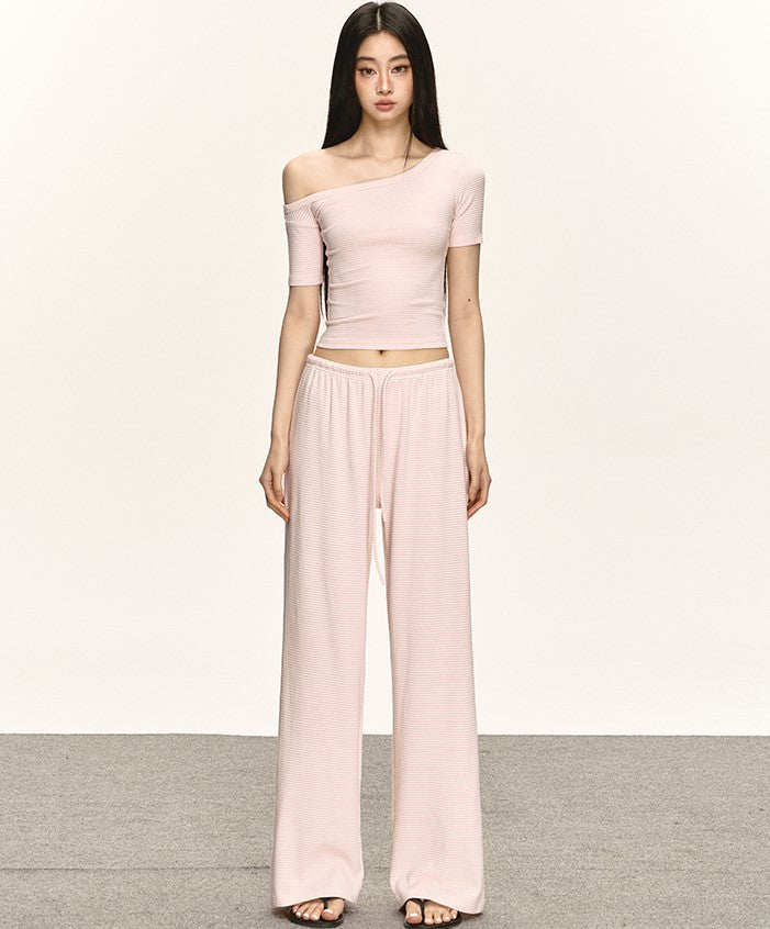 Oblique Shoulder Striped T-shirt/Pants ANA0039
