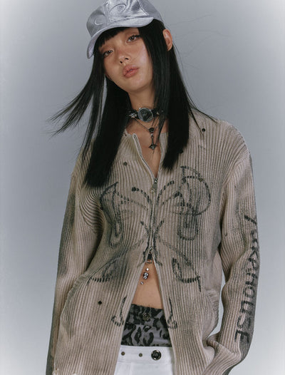 Dirty Wash Design Sweater Cardigan KIN0149