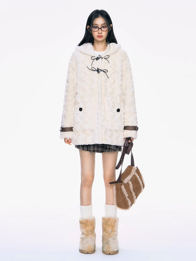 Ribbon Off-white Fur Cotton Coat PUN0039