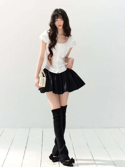 White Lace Puff Sleeve Shirt/Skirt SHI0139