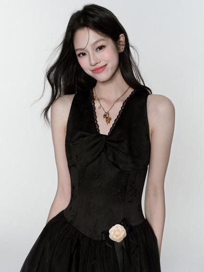 Black Elegant V-neck Dress FRA0377