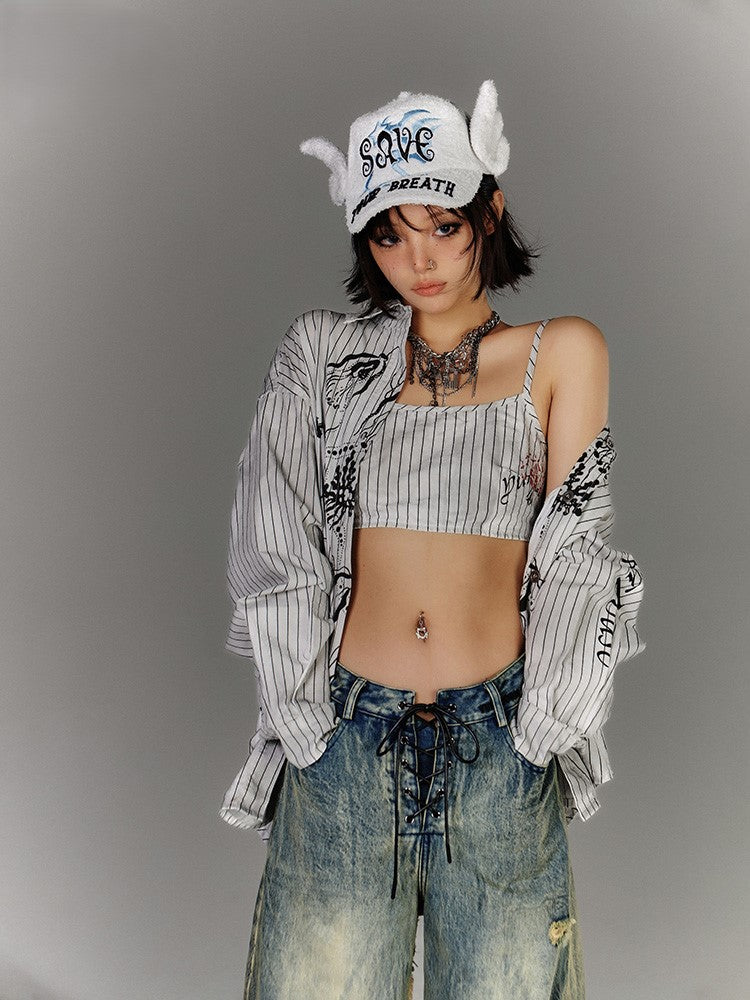 Graffiti Loose Striped Shirt/Camisole KIN0145