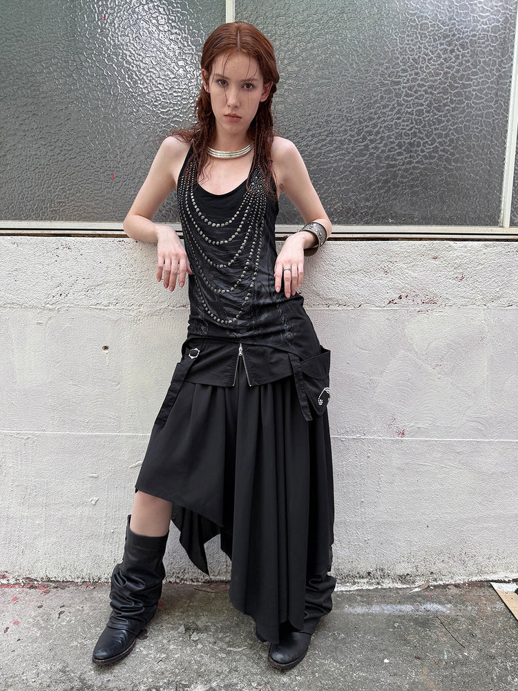 Large Pockets Fake Two-Piece Slit Skirt DOU0119