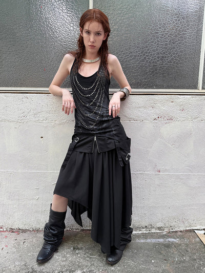 Large Pockets Fake Two-Piece Slit Skirt DOU0119