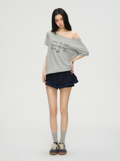 Letter Print One-shoulder Casual T-shirt PUN0070