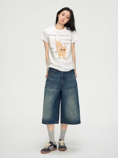 Kitten Print Casual Short-sleeved T-shirt PUN0071