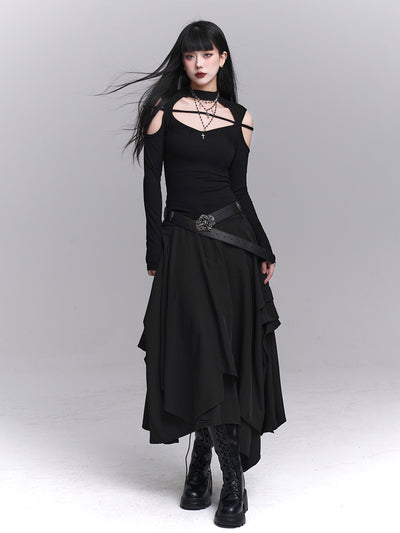 Black Irregular Unique Skirt LAD0166