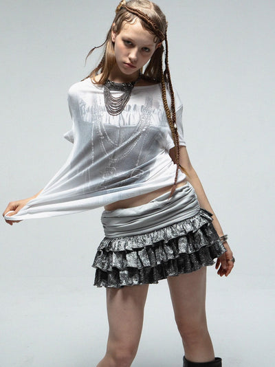 Metallic Satin Puffy Cake Skirt DOU0102