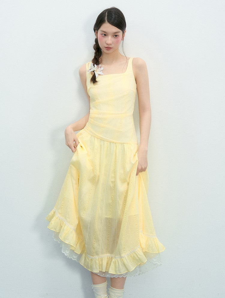 Square Collar Irregular Sling Dress NTO0222