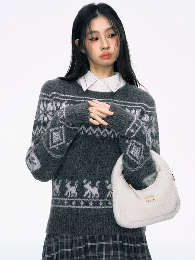 Dark Gray Fair Isle Knitted Sweater PUN0029