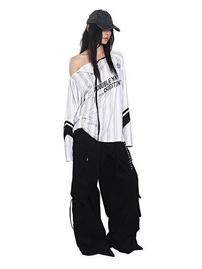 Stripes Lace-up Jersey T-shirt ANY0091