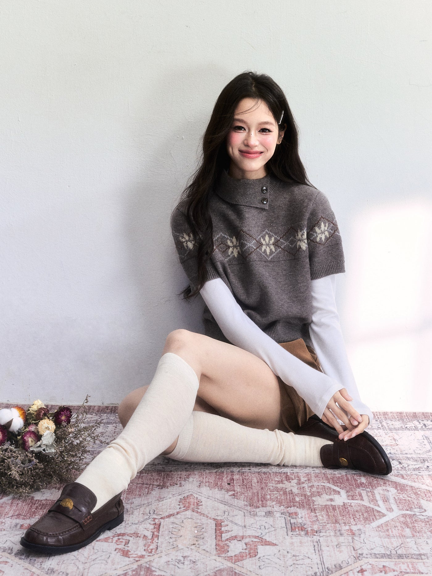 Nordic Design Jacquard Short Sleeve Sweater FRA0502