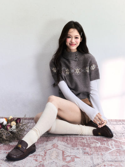 Nordic Design Jacquard Short Sleeve Sweater FRA0502