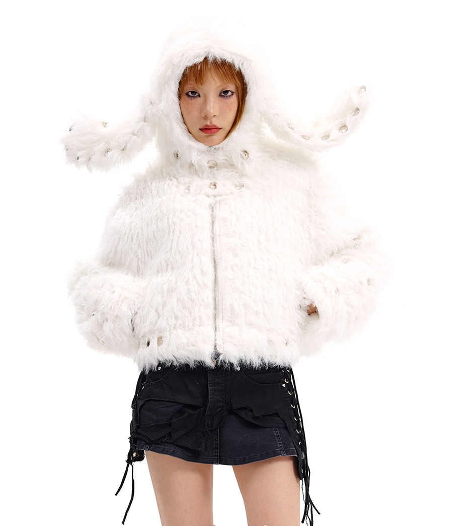 Rivet Rabbit Ear Fur Short Jacket CFI0068