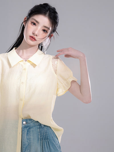 Yellow Lace Stitching Shirt COT0265