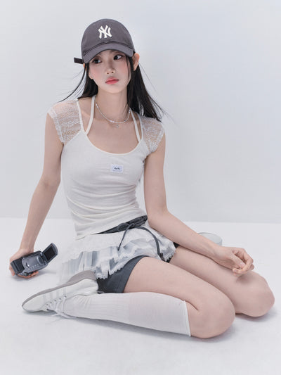 Lace Splicing Short Sleeves T-shirt FRA0339