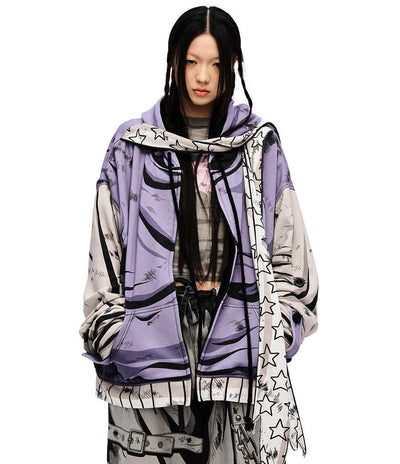 Purple Printed Sweatshirt Hooded Jacket CFI0057