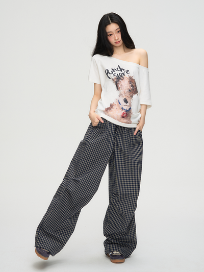 Puppy Print One Shoulder T-shirt PUN0069