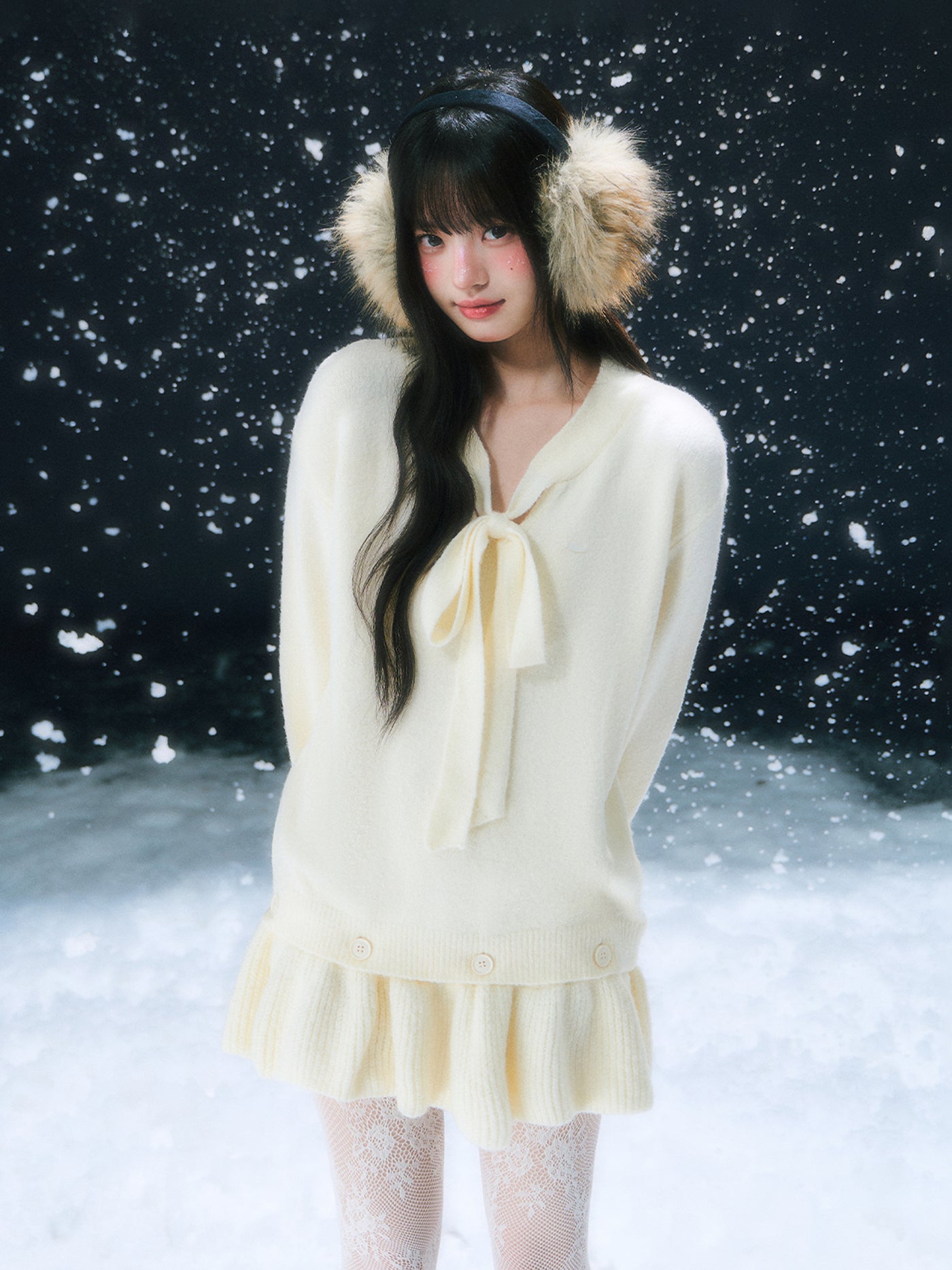 White French Style Bow Knitted Dress WEE0104