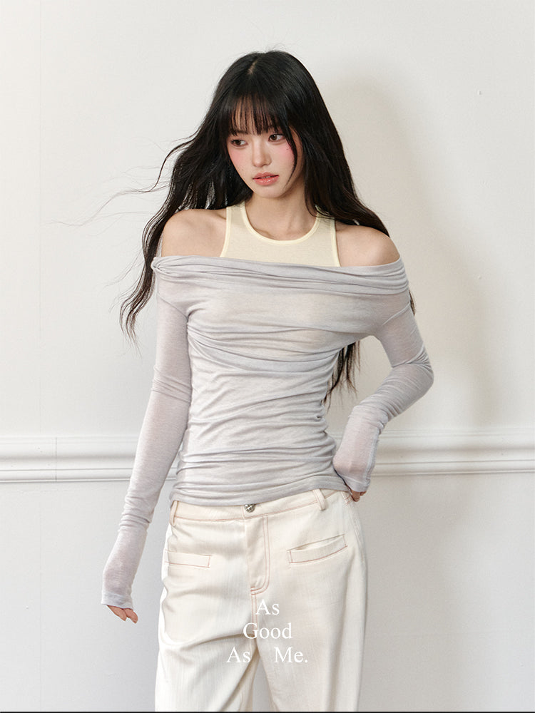 Fake Two-piece Off-shoulder T-shirt AGM0179