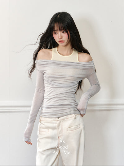 Fake Two-piece Off-shoulder T-shirt AGM0179