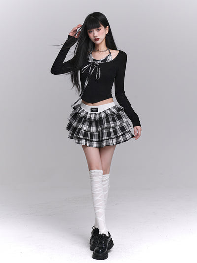 Plaid Short Puffy Cake Skirt LAD0165