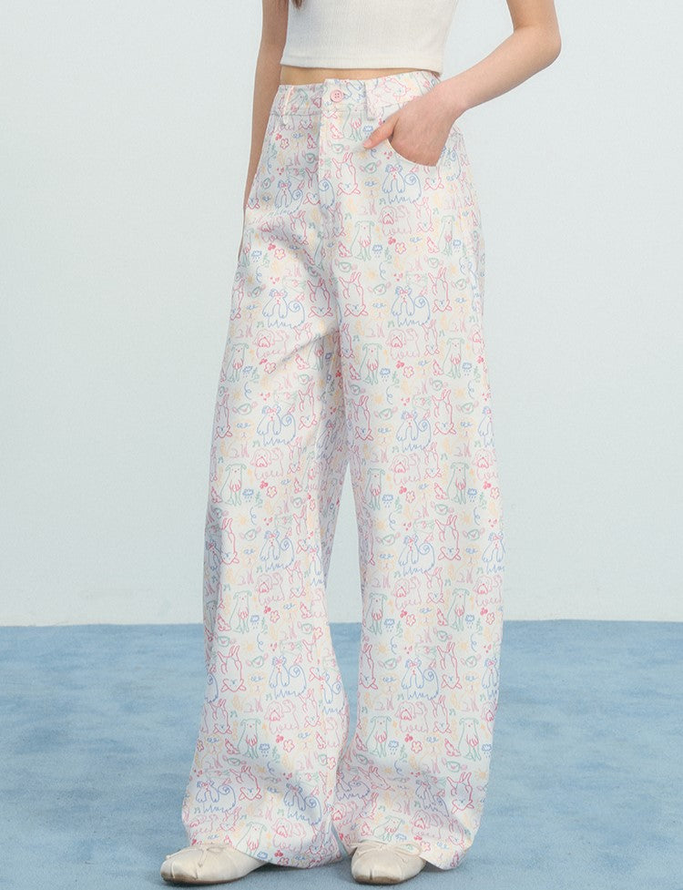 Colorful Puppy Graffiti Print Pants NTO0225