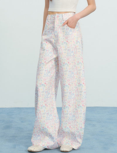 Colorful Puppy Graffiti Print Pants NTO0225