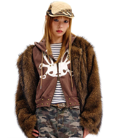 Rabbit Skull Design Fake Two-piece Fur Coat CFI0064