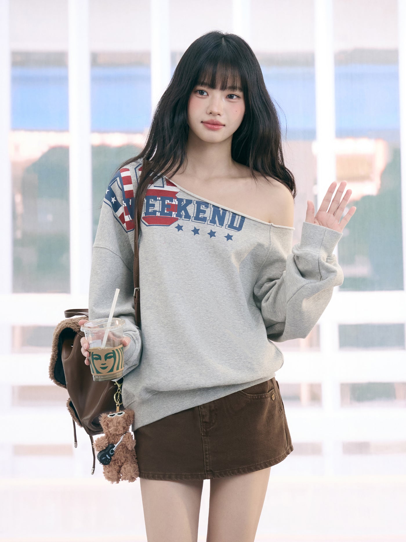 American Print Casual Off-Shoulder Sweatshirt WEE0077