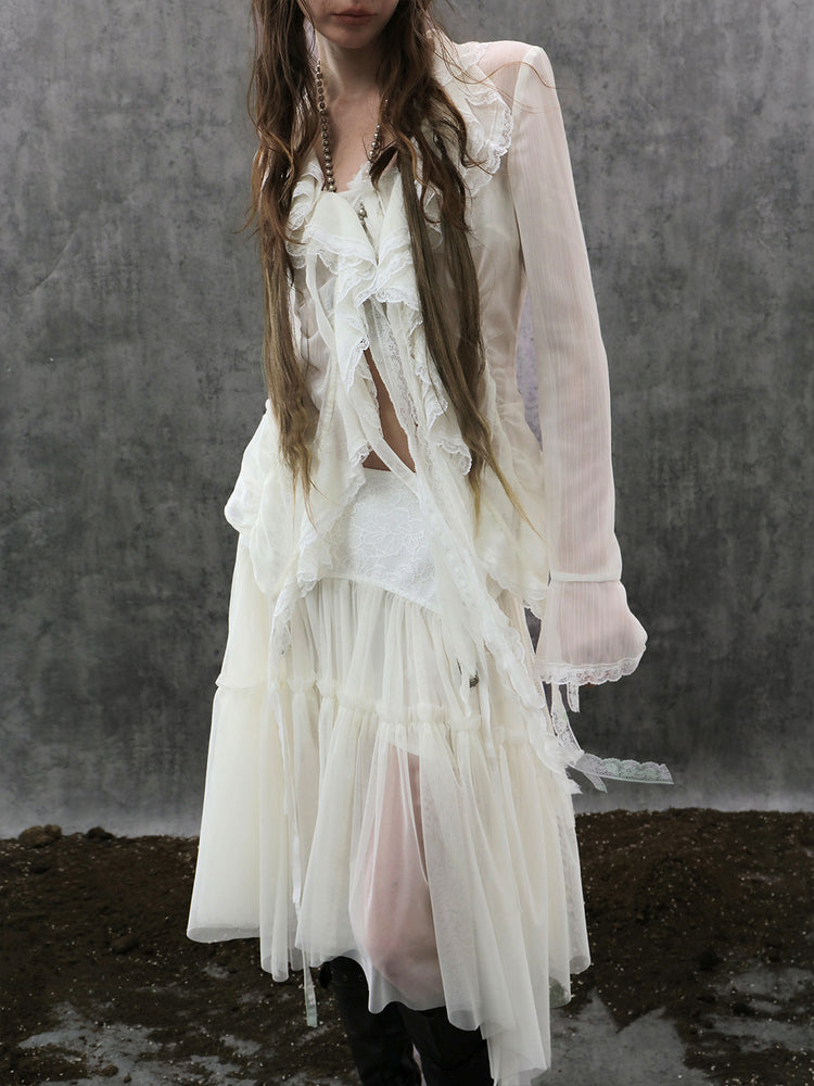 Lace Mesh Pleated Cake Layered Skirt DOU0130