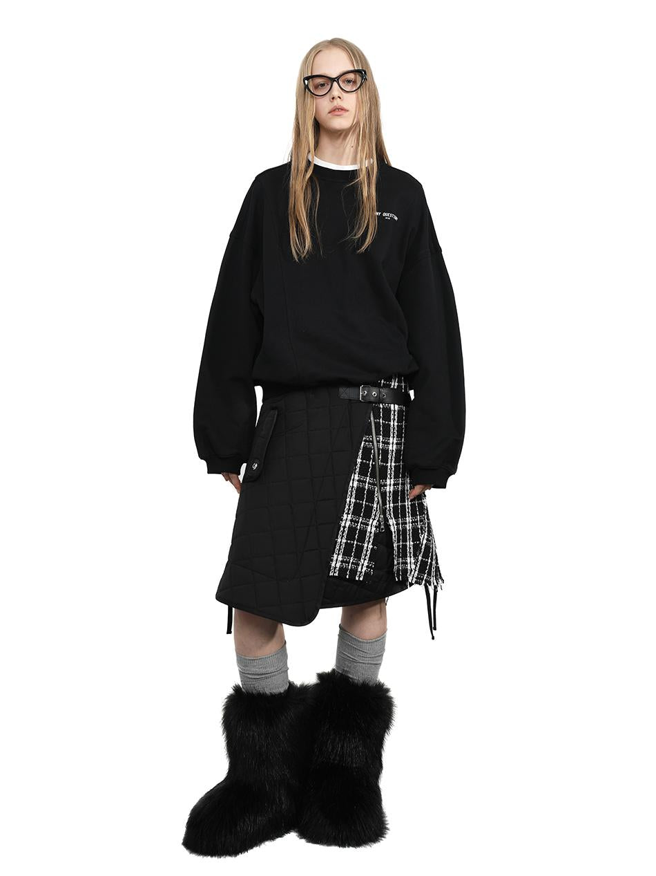 Quilted Checkered Irregular Layered Skirt ANY0077