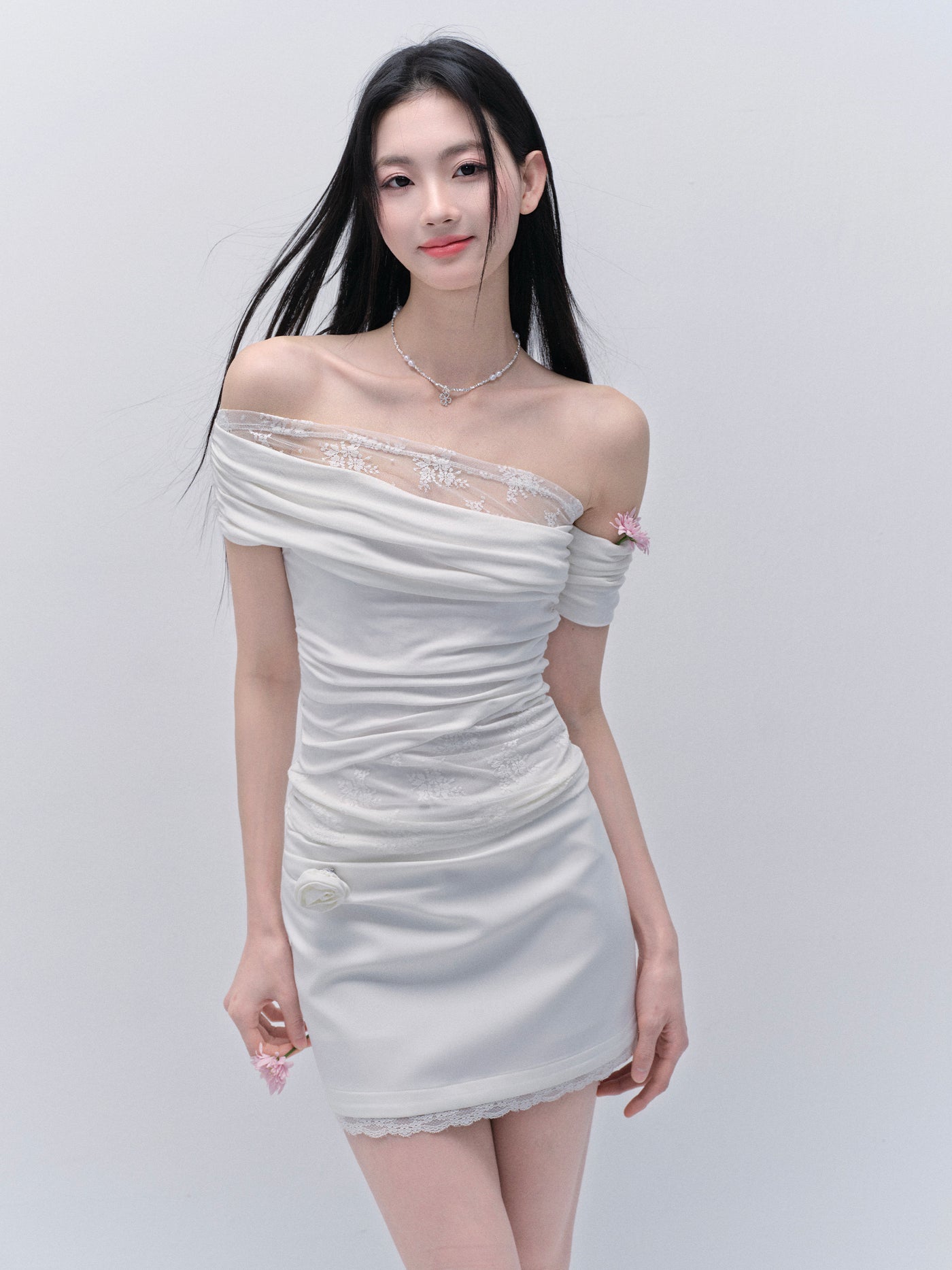 Lace Splicing One Shoulder Top/Skirt FRA0331
