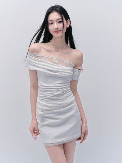 Lace Splicing One Shoulder Top/Skirt FRA0331