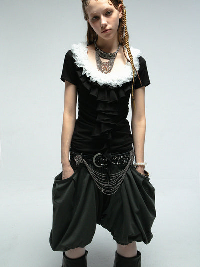 Multi-layer Lace Ruffles T-shirt DOU0107