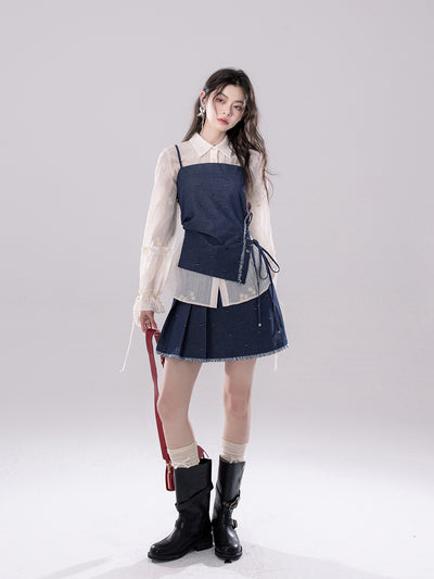 Blue Ripped Suspender Top+Skirt COT0262