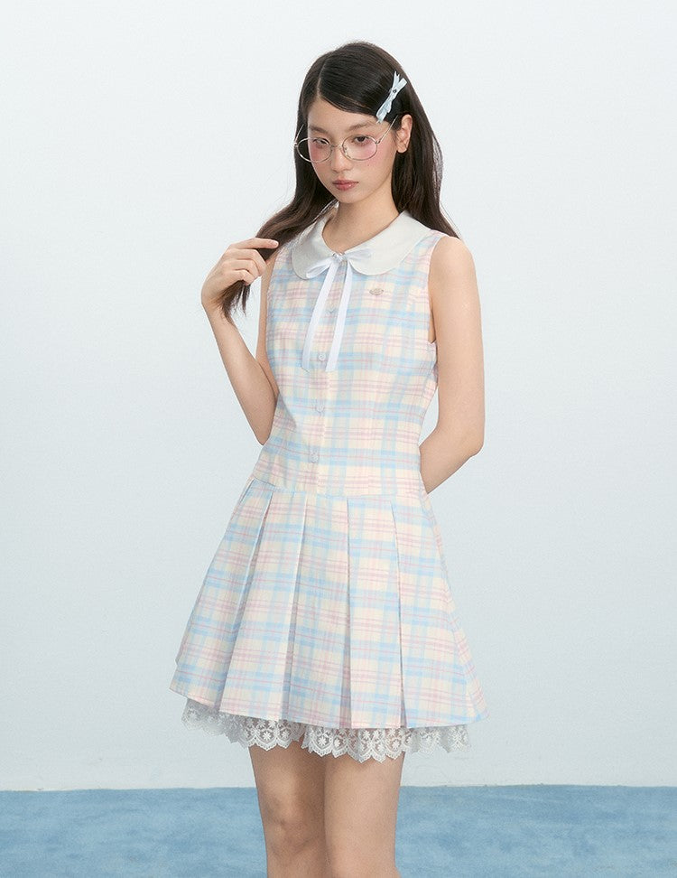 Fresh Plaid Baby Collar Lace Dress NTO0221